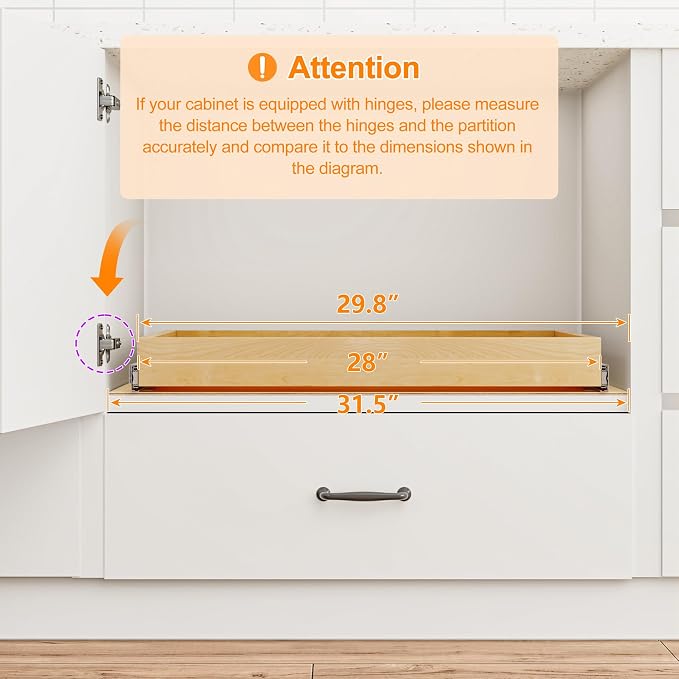 Pull Out Cabinet Organizer, 29" W x 21" D | Soft Close Pull Out Drawers for Cabinets with Heavy Duty Slides, Wood Slide Out Drawers for Kitchen Cabinets