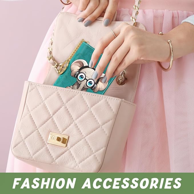 Aiawoxc Credit Card Holder, Small RFID Wallet Slim Leather Card Organizer Case with Zipper and Keychain, Pretty Elephant
