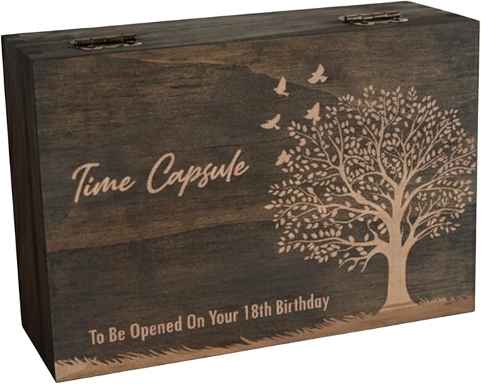 Engraved Time Capsule Memory Box – Wooden Keepsake Box for Graduation, New Year, or Life Events – Medium Size – Dark Walnut – 8.5 x 6 x 3 in
