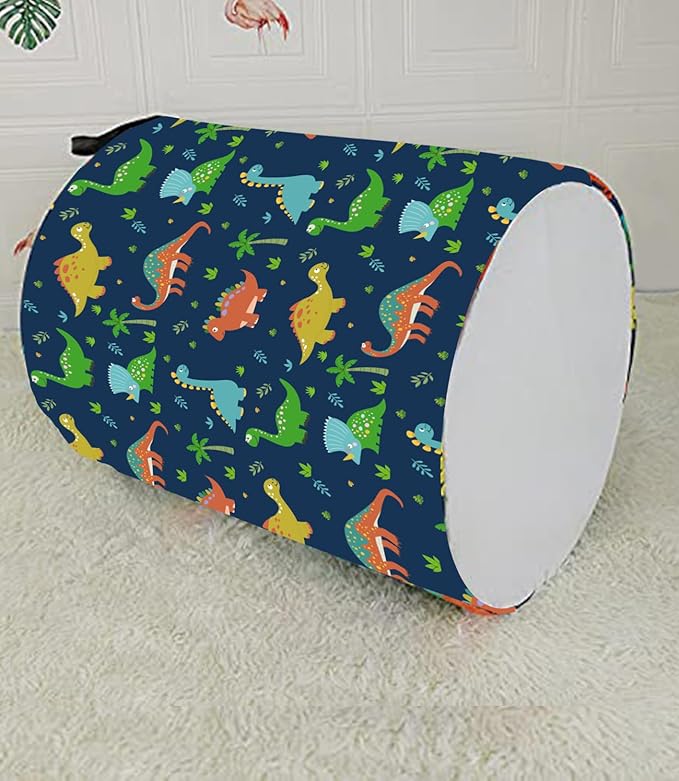KUNRO Round Dinosaur Laundry Gift Basket Storage Hamper, Clothes Storage Organizer Bins, Shelf Basket with Handles for Room Decor