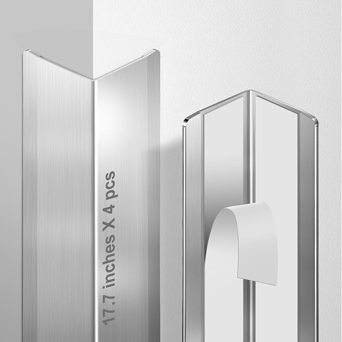 Magicheap 4 Pack Stainless Steel Wall Corner Protector, 17.7in x 1.18in | Self Adhesive, Easy to Install, Arc-shaped Polished, Edge Guard Strip for Walls Furniture Cabinet Shelf Drywall Desk