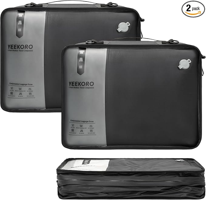 Compression Packing Cubes for Travel, Vacuum Bags for Business Trip, Professional IP67 Reusable Packing Cubes for 20 inch Suitcases, Organizer Bags for Luggage for Women & Men(2 PACK, No Pump)