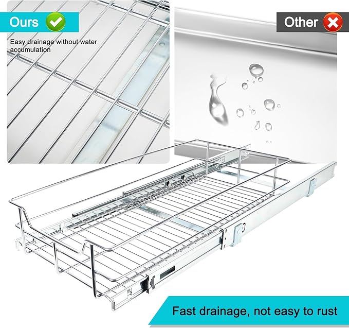 Pull Out Cabinet Organizer 20" W X 17" D, Slide Out Drawers For Kitchen Cabinets, Pull Out Drawers For Cabinets Capacity Heavy Duty Caddy, Cabinet Pull Out Shelves Chrome-Plated, Bathroom Pantry