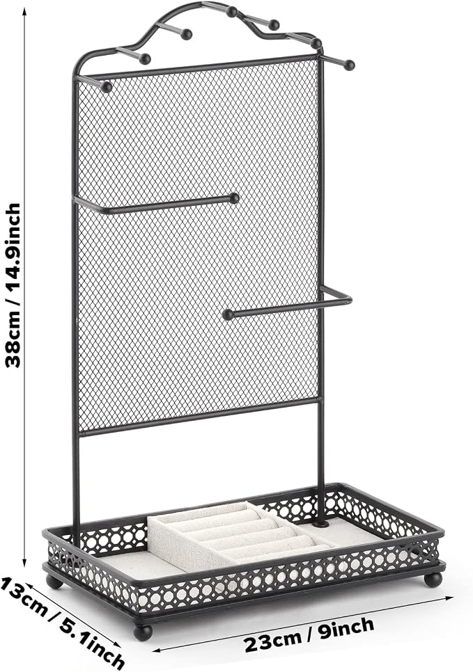 Meangood Black Jewelry Organizer Stand, Earring Holder Rack for Hanging Earrings Necklace Bracelets Watches Jewelry Display Large Rings Storage as Women Gift