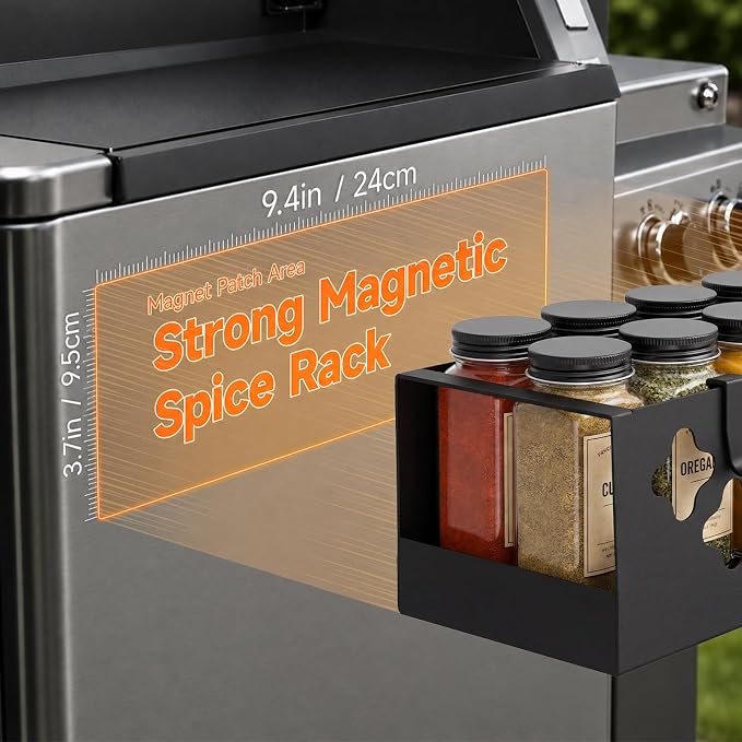 Linidcoud 1 Pack Metal Magnetic Spice Rack Organizer for Pellet Grill Accessories, Outdoor Grill Storage for Most Pellet Smokers, Ironwood Series, Pro Series, Z-Grills, Pit Boss