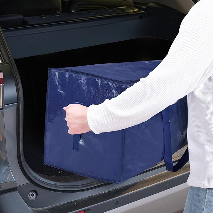 TICONN 2 Pack Extra Large Moving Bags Heavy Duty with Zippers & Carrying Handles, Durable Storage Bags Moving Boxes for Closet Organizers and Storage (2 Pack, Navy)