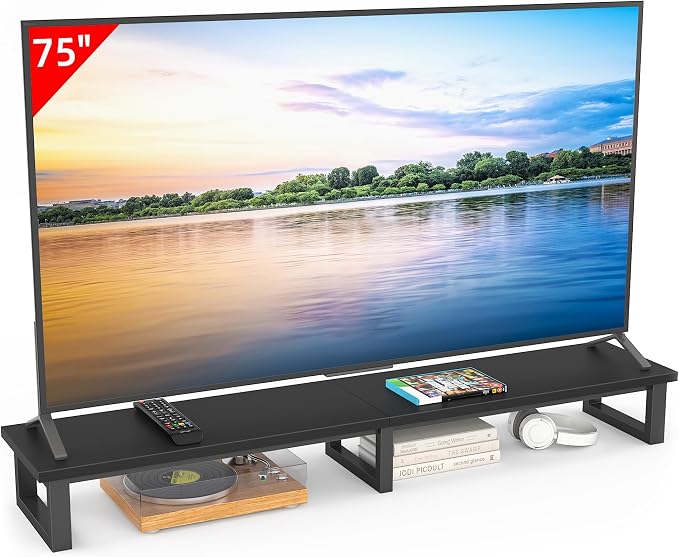 YAOHUOO 59" Large TV Riser for 32-75 inch TV, TV Riser Stand Shelf,Black | Steel Legs,Tabletop TV Stand Riser for Home Office,Fit TV/Monitor/Laptop/Soundbar,6.5"Height,Holds up to 120lbs