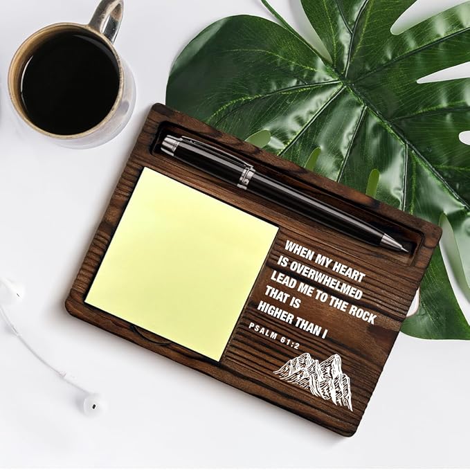 Inspirational Christian Sticky Note Holder Encouragement Gifts Psalm 61:2 Bible Verses Self-Stick Note Pad Holders Office Decor, Christian Religious Gifts for Women Men Coworker Friends