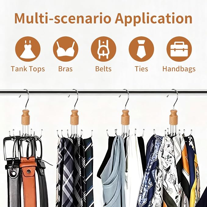 360° Rotatable Belt Rack & Closet Organizer - Holds Up to 24 Belts, Ties, Scarves | Space-Saving Hanging Holder for Bras, Tanks, Purses | Silver (2)