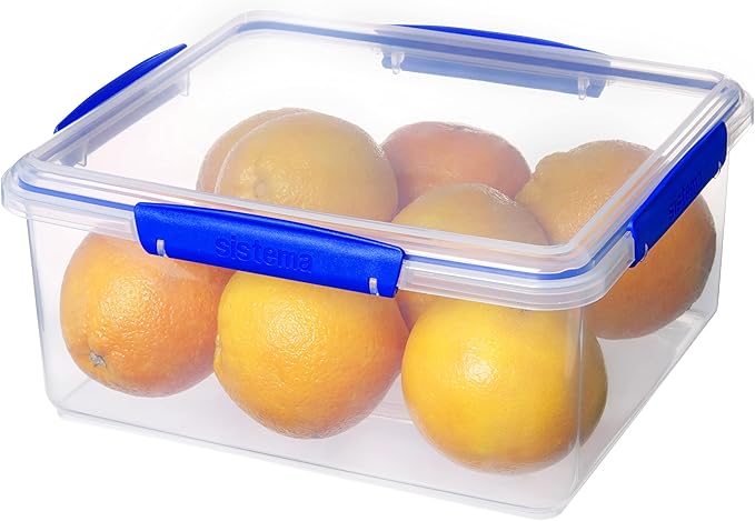 Sistema KLIP IT Food Storage Container, 5 L, Airtight & Stackable, BPA-Free, Clear with Blue Clips
