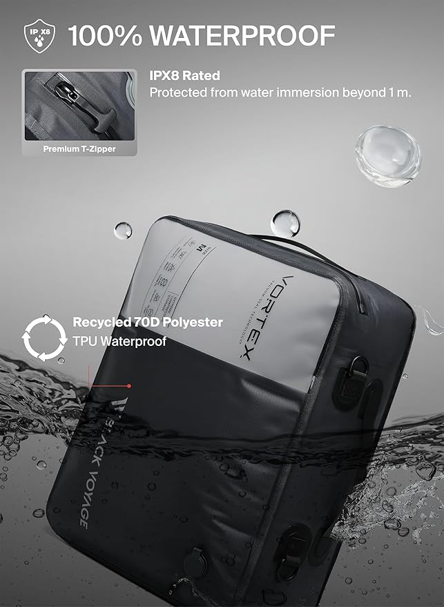 Black Voyage Reusable Vacuum Compression Travel Bag for Carry-On Suitcase and Backpack, Recycled IP67 Waterproof Space Saver Vacpack (1-Pack, 21L - Pump Included)
