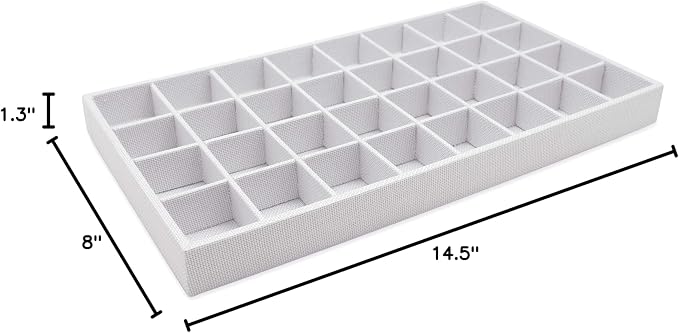 The Display Guys - Stackable Jewelry Tray and Organizer - for Drawers, Dressers, Store Display (32 Compartments, White Burlap)