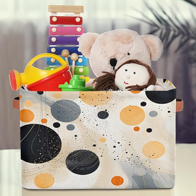 Cube Storage Bins for Shelves, Abstract Colored Dots Collapsible Fabric Toys Storage Basket Box with Handles for Home Office Bedroom Closet