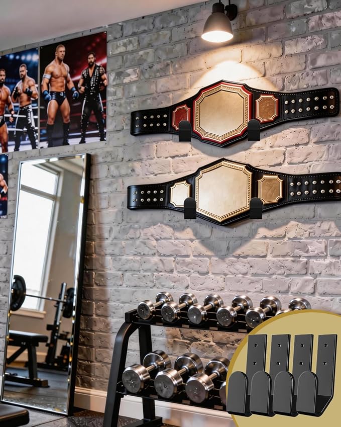 Wrestling Championship Belt Wall Mount Display Holder,Boxing Champion Belt Hanger Set,Storage Rack,Wrestlers Hanging Perfect Title Belts for Wall Decor