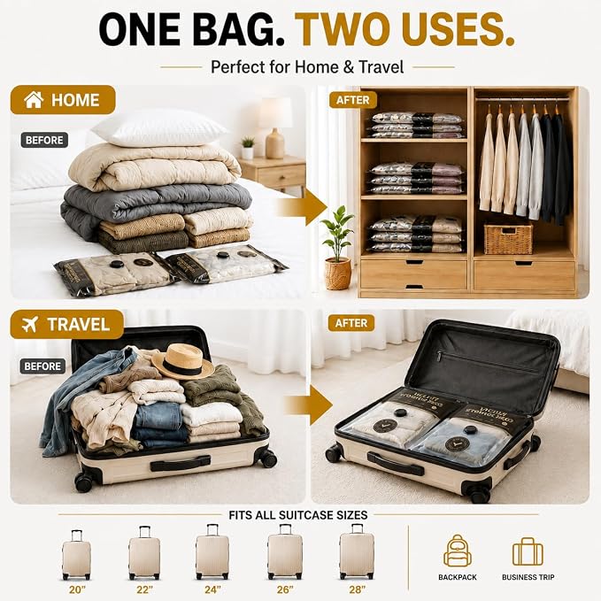 Vacuum Storage Bags with Electric Pump, Travel Vacuum Bags with USB-C Pump, Vacuum Seal Bags for Clothing Travel, Compression Sacks for Suitcase Packing, Reusable Space Saver Bags (16 Pack)