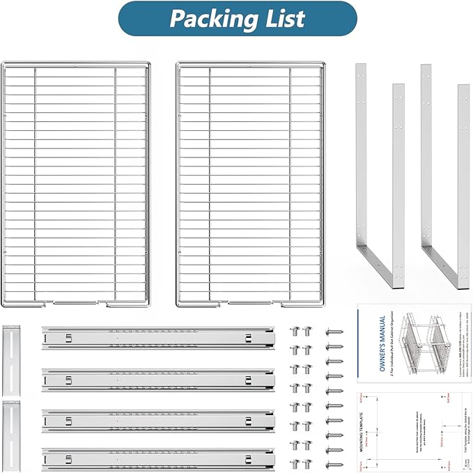 LOVMOR 2 Tier Individual Pull Out Cabinet Organizer 14" W x 21" D, Slide Out Kitchen Cabinet Storage Sliding Shelves