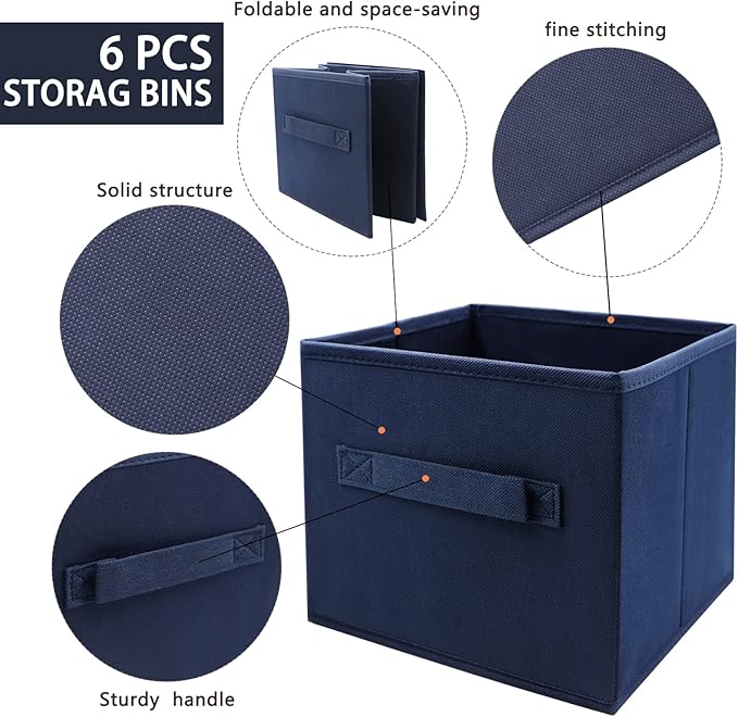 EBIGIC Collapsible Storage Cubes,Cube Storage Organizer 10.5 * 10.5 * 11inch，For home and office Collapsible Closet Shelf Organizers, Drawer Organizers(Blue)