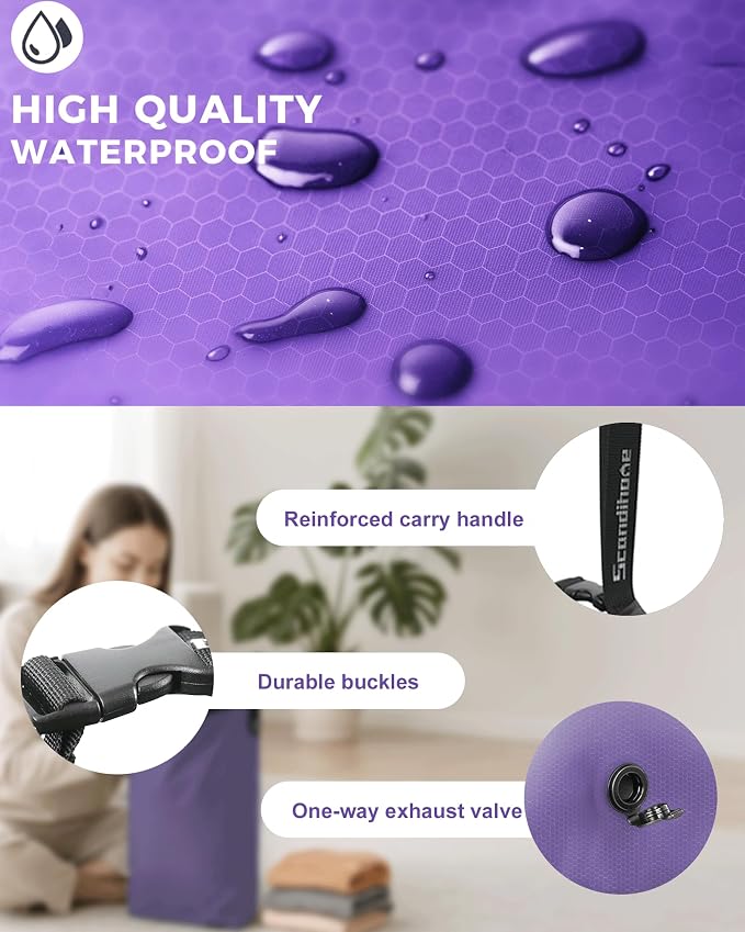 Travel Compression Laundry Bag for Dirty Clothes, Pump-Free Vacuum Space Saver Bag, Reusable Waterproof Wet Dry Bag, Travel Laundry Bag for Luggage, Packing, Suitcase (1 Pcs)（Purple, M)