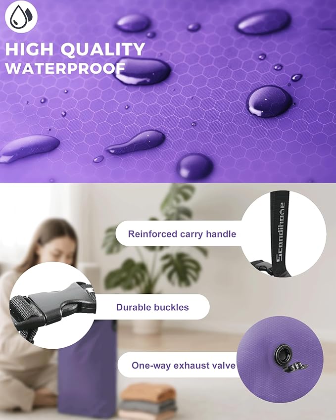 Travel Compression Laundry Bag for Dirty Clothes, Pump-Free Vacuum Space Saver Bag, Reusable Waterproof Wet Dry Bag, Travel Laundry Bag for Luggage, Packing, Suitcase (1 Pcs)（Purple, L)