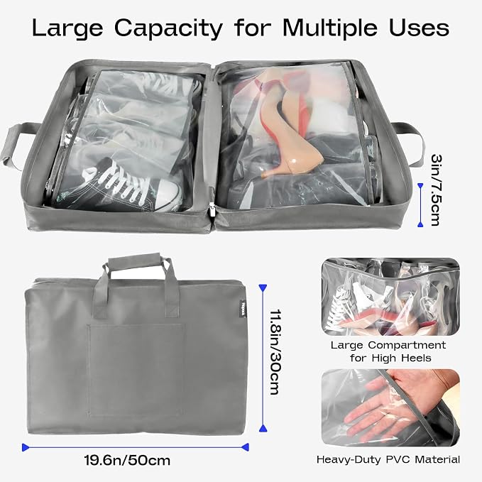 Shoe Bag for Travel with Handle, Travel Shoe Organizer Portable Luggage Shoe Storage Bag, Shoe Bags for Packing in Suitcase (Grey)