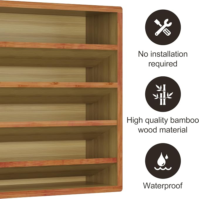 Orimade 4 Tier Spice Rack Organizer for Cabinet, Freestanding Bamboo Seasoning Rack for Countertop, Cupboard, Pantry, Kitchen, 13.18 x 4.13 x 12.2 inches(Spice Jars Not Included), Walnut Stain