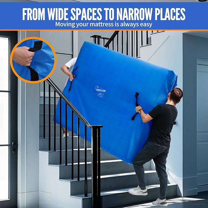 BAGAIL Mattress Bags for Moving, Mattress Covers with Heavy Duty Handles, Reusable Mattress Storage Bag for Moving Supplies(Blue, Full XL)