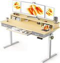WALKINGDESK 63 Inches Electric Standing Desk with Keyboard Tray, Height Adjustable Sit to Stand Table with 2 Drawers, Ergonomic Home Office Desk with Storage Shelf, Computer Table, Oak