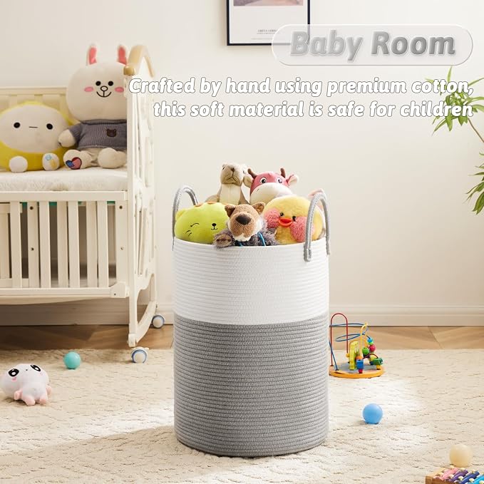 Artfeel Laundry Basket,Woven Cotton Rope Laundry Hamper,80L for Decorative Storage of Dirty Clothes,Toys and Blankets in Bathroom,Baby Room and Living Room