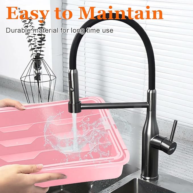 Spaclear Silverware Organizer - Expandable Silverware Drawer Organizer, Adjustable Drawer Organizer, Silverware Tray for Drawer 15.2"x 19" Utensil Drawer Organizer, Kitchen Organizers Storage, Pink
