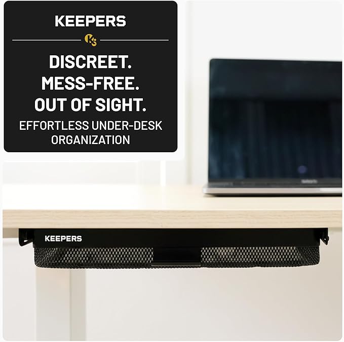 KEEPERS - Under Desk Drawer Slide Out – Metal Under Desk Storage Drawer for Office, Home, RV, Kitchen – Slim Under Table Drawer Attachment with Easy DIY Mount - Under Desk Organizer - 13x10x2.5In