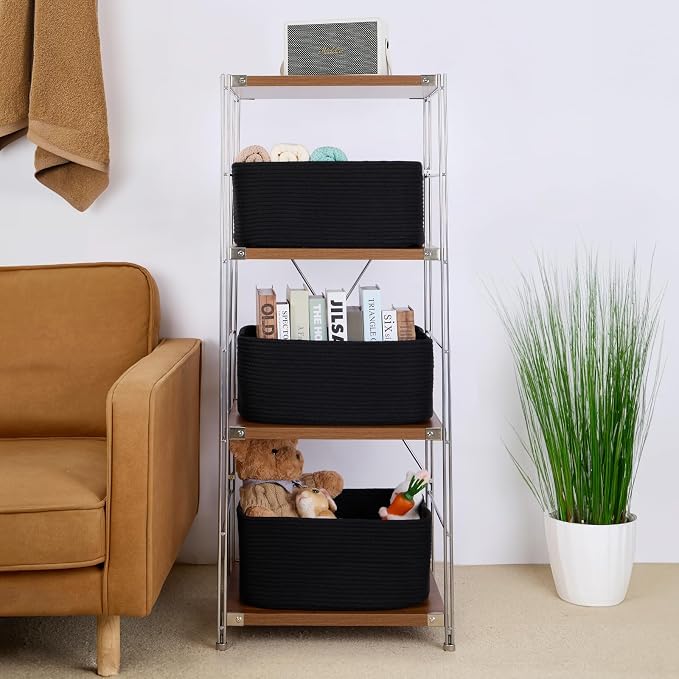 MiniArk Large Storage Baskets for Shelves, 17 x 13 x 7.5” Closet Organizers Bins for Clothes Blanket Towels, Baby Nursery, Toy Baskets Box, Woven Rope Baskets, 3 Packs Black
