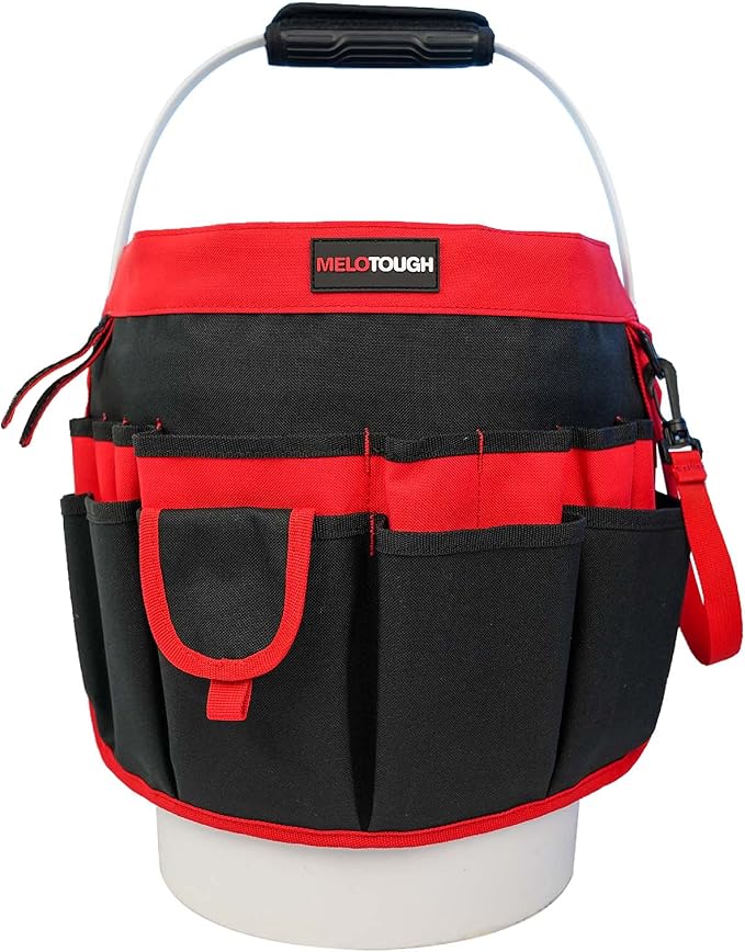 MELOTOUGH Bucket Tool Organizer With 35 Pockets Fits to 3.5-5 Gallon Bucket (Red)