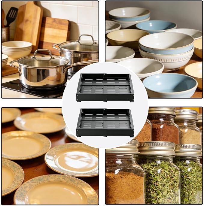 Cabinet Pull Out Shelves Telescopic Storage Basket | Slide Out Drawers for Home Pantry Laundry Apartment Dorm Corner Desk Dresser