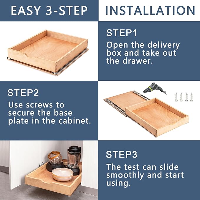 Pull Out Cabinet Drawers - 6x2 Size Options (12-23'W,18-21'D), Pre-Assembled with Soft Close Slides, Solid Beechwood, Easy Installation (23'W x 21'D)