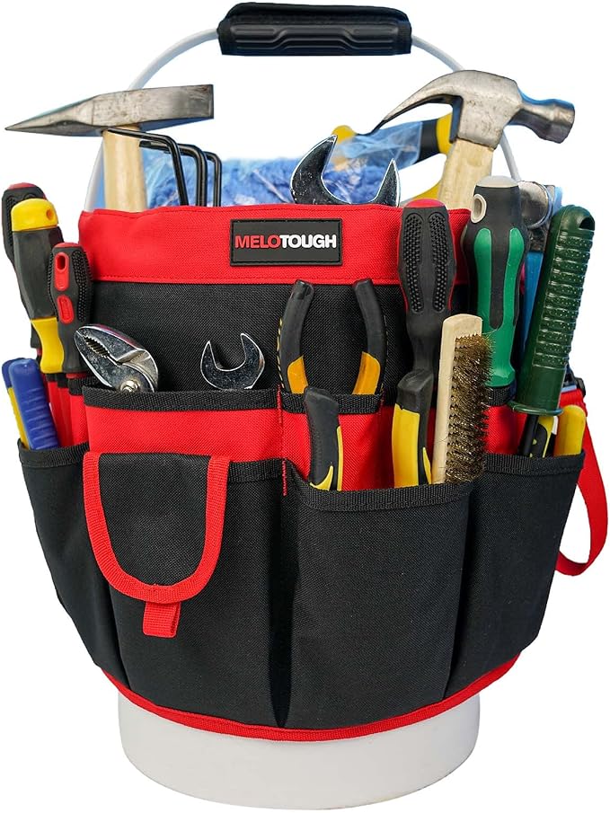 MELOTOUGH Bucket Tool Organizer With 35 Pockets Fits to 3.5-5 Gallon Bucket (Red)