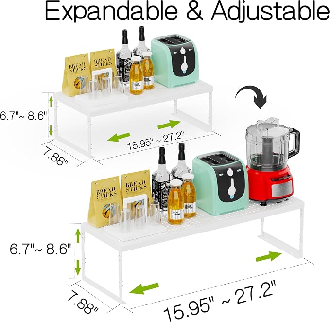 Jojocross Adjustable Stackable Metal Storage Shelf Organizer - Expandable Wire Rack with Perforations for Kitchen, Pantry, Bathroom, Cabinet & Office-Compact, Durable & Sturdy (3PACKS/Medium/White)