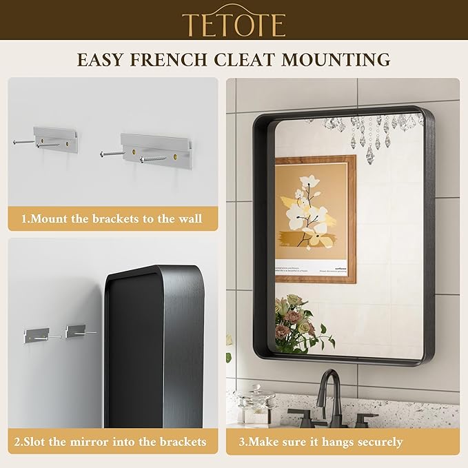 TETOTE 48 x 30 Inch Bathroom Vanity Mirror, Silver Framed Brushed Nickel Modern Farmhouse Decorative Rectangle Entryway Wall Mirror (Horizontal/Vertical)