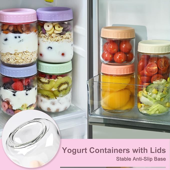 Overnight Oats Containers with Lids, 16oz Wide Mouth Mason Jars with Lids, 9 Pack Glass Jars with Airtight lid for Chia Pudding Yogurt Salad, Meal Prer Oatmeal Jars, Pink