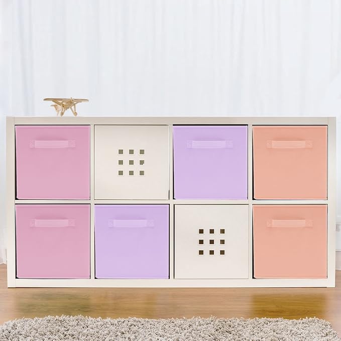 Sorbus Storage Cubes - 11" Foldable Storage Bins with Handle for Nursery, Playroom, Closet Organizers and Storage - 6 Fabric Shelf Basket for Toys, Books, Clothes - Orange Purple & Pink Storage Cubes