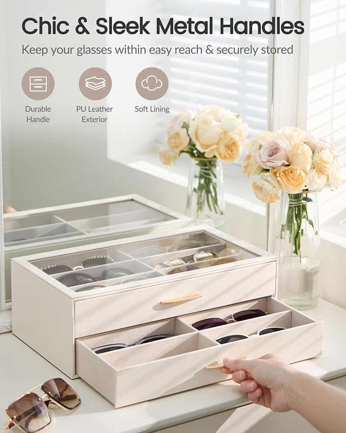 Lolalet Enlarged Sunglasses Organizer for women | Multi Eyewear Storage Box, Eye Glasses Case Display Holder with Clear Lid for Eyeglass Collection