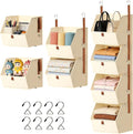 4 Tier Hanging Closet Organizer,Stackable Hanging Clothes Shelves,Space-Saving Closet System with Metal Hook,Fabric Collapsible Storage Baskets for Rv,Home,Homestay,Dorm(Beige)