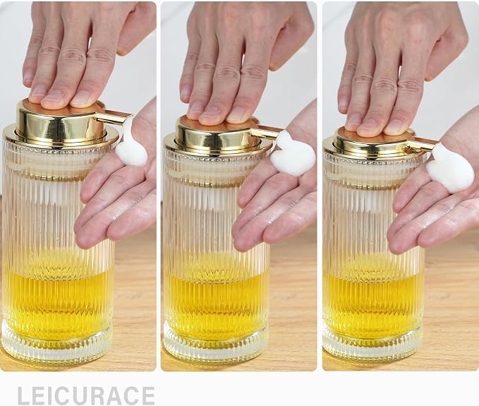 Glass Foam Soap Dispenser, Refillable Foaming Dispenser with Gold Pump, Foam Hand Soap Dispenser for Bathroom Kitchen, Modern Home Bathroom Kitchen Decor （Foam Type/Clear）