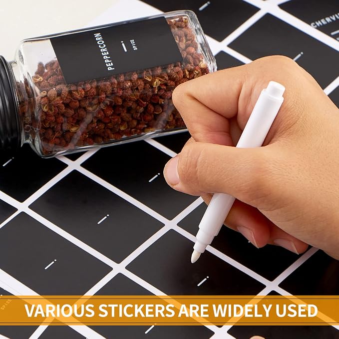 Skiileor 48 Pcs Spice Jars with Label- Glass Spice Jars with Black Metal Caps,Shaker Lids, Funnel, Chalk Pen 4oz Seasoning Containers Bottles for Spice Rack, Cabinet, Drawer