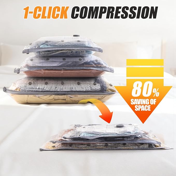 Travel Vacuum Storage Bags with Pump, 9 Pack Carry-on Compression Packing Bags + Portable Electric Pump, 80% Space Saver of Clothes, Vacuum Seal Bags for Clothing Travel Luggage