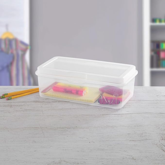 Sterilite Rectangular Large FlipTop, Clear Plastic Storage Box, 24-Pack | Bin with Hinged Lid, Stackable Multipurpose Organizer for Art & Craft Supplies, Accessories, Photos & CDs, Home or Office Use