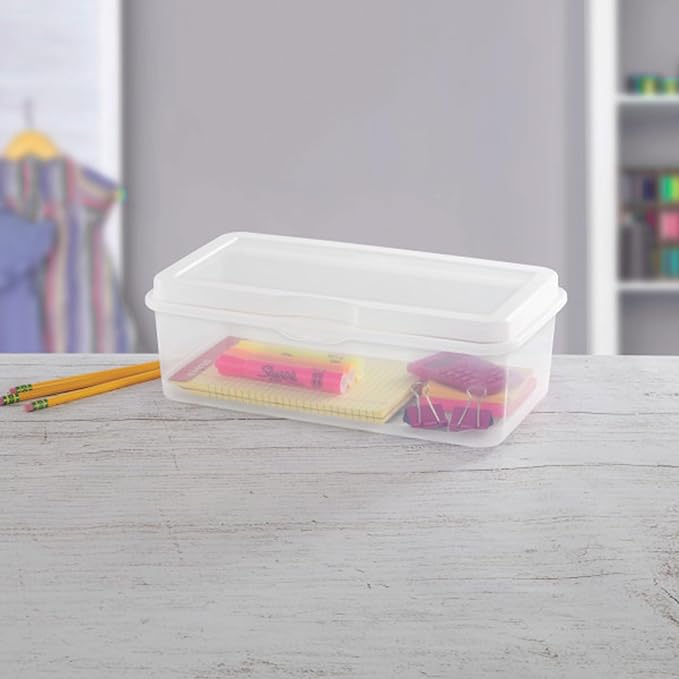 Sterilite 18-Pack FlipTop Stackable Rectangular Storage Bin with Hinging Lid, Clear | Bin with Hinged Lid, Stackable Multipurpose Organizer for Art & Craft Supplies, Accessories, Photos & CDs, Home or Office Use