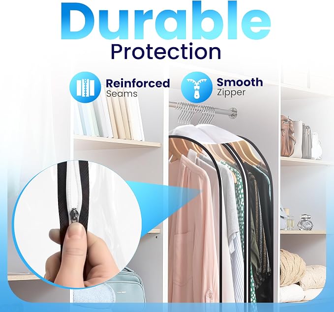 Handy Laundry Clear Garment Bags for Hanging Clothes, 50" Suit Bags with 10" Gusset, Heavy Duty Closet Storage Covers for Coats, Dresses, Shirts, Jackets, Dustproof & Breathable, 1 Pack