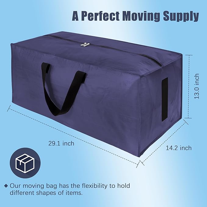HOMESURE 8 Pack Large Strong Moving Bags with Zippers & Carrying Handles - Water-Resistant - Heavy Duty Storage Tote for Space Saving, Fold Flat, Alternative to Moving Box (Blue)