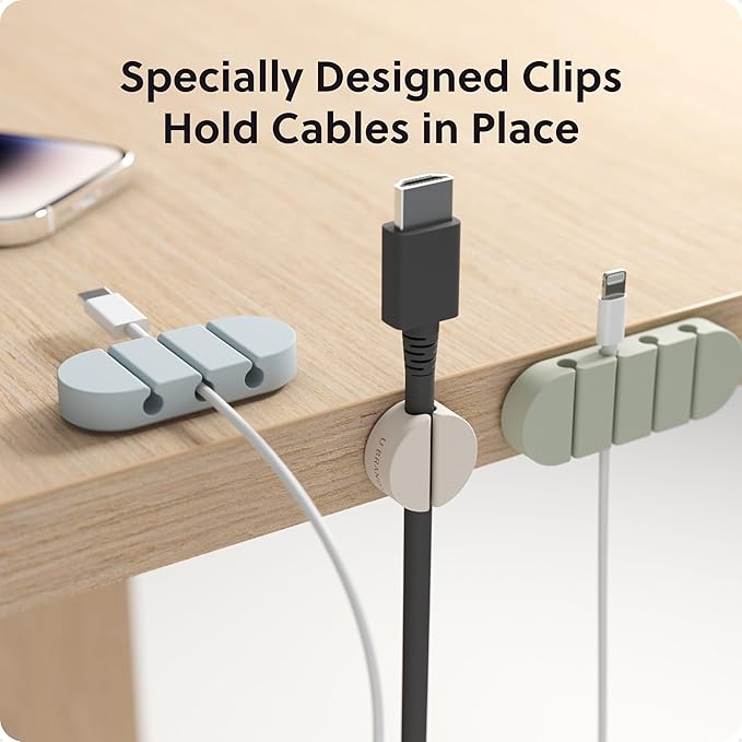 U Brands Tech Classics Silicone Cable Organizer Clips 15 Pack, Cord Management Clips in Assorted Colors, Adhesive Cable Holders for Desk, Office, and Travel Organization