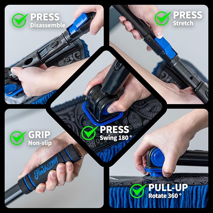 Flash Dog Car Duster Exterior - Wax Treated Cotton & Extendable Aluminum Alloy Handle Scratch Free Cleaning Brush for Cars, Trucks, SUVs, RVs, Motorcycles | Waterless Dust & Pollen Remover
